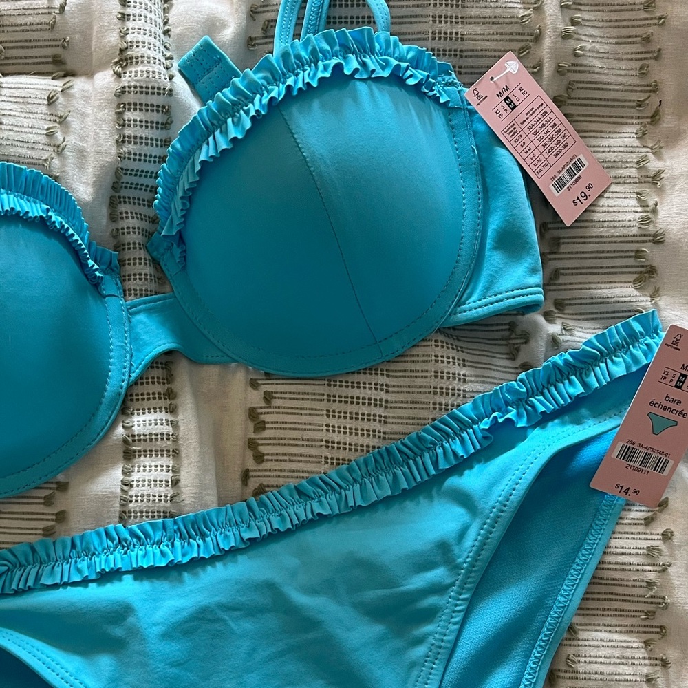 NWT Blue Ruffle Bikini M - Picture 2 of 4